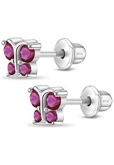  itsy-bitsy silver butterfly hot pink fuchsia cubic zirconia birthstone baby earrings